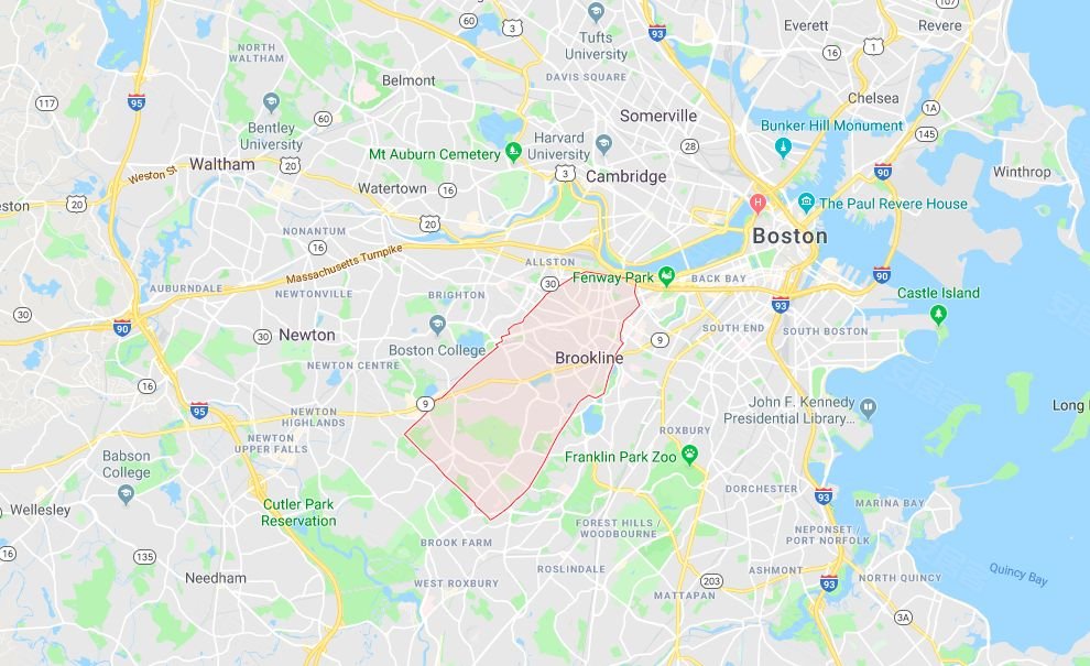 brookline地理位置上靠近全美盛名的私立大学 波士顿大学 (boston