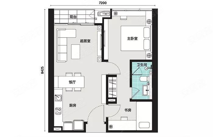 80平米两室一厅平面图,80平方两室一厅设计图 d户型 2室1厅 80平米