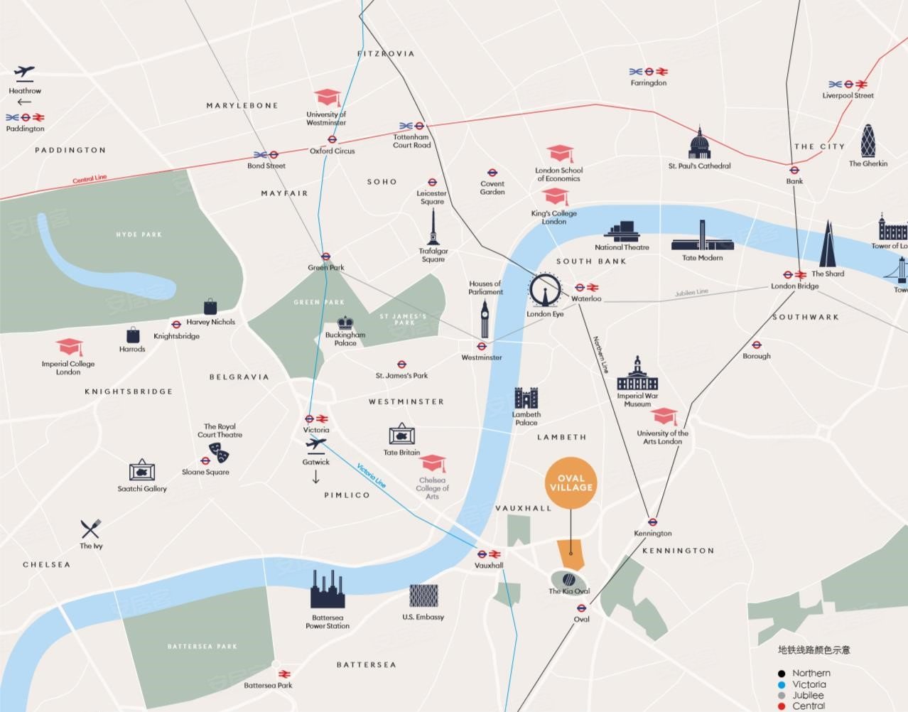 伦敦泰晤士河岸核心一区!地铁直线四站可达牛津街!