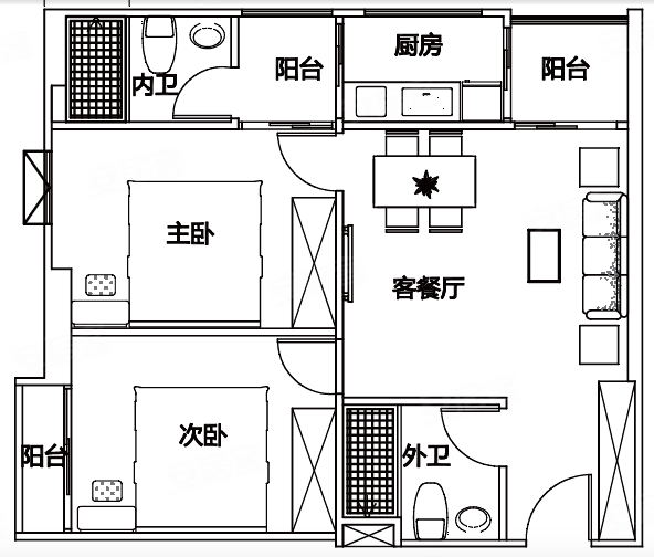 56平米a装修方案两居室▽